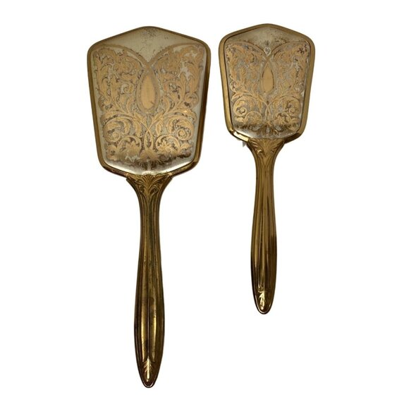 Antique Vintage Gold Hair Brush & Mirror Gilded Age AS IS - Picture 2 of 8